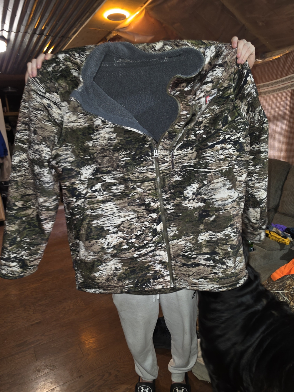 Men's Camouflage Field Jacket with Sherpa Lining - Green Camo
